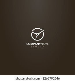 white logo on a black background. vector line art round logo of analog clock