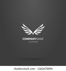 white logo on a black background. simple line art abstract vector logo of flying bird 