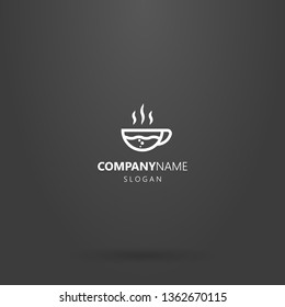 white logo on a black background. simple line art logo glass cup with hot drink and bubbles