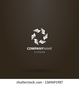 white logo on a black background. vector abstract flat art logo of birds flying in a circle