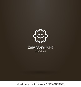 white logo on a black background. vector line art cartoon logo of a smiling sun