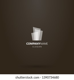 white logo on a black background. simple vector geometric flat art abstract logo of translucent rectangular shapes in the form of high-rise buildings
