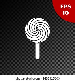 White Lollipop icon isolated on transparent dark background. Food, delicious symbol.  Vector Illustration