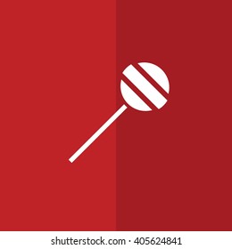 White lollipop icon vector illustration. Red background