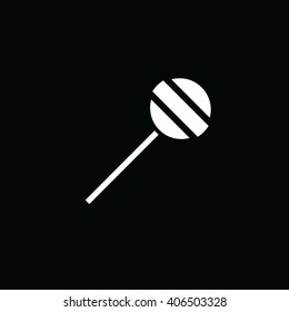 White lollipop icon vector illustration. Black background