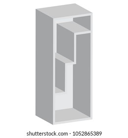 White Long Blank Empty Showcase Displays With Retail Shelves Front View 3D Products On White Background Isolated. Ready For Your Design. Product Packing. Vector EPS10