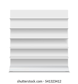 White Long Blank Empty Showcase Displays With Retail Shelves Front View Vector Isolated