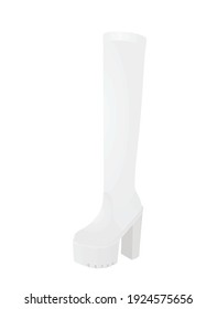 Weißer, langer Stiefel. hohe Ferse. Vektorgrafik
