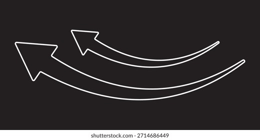 Weiße, lange, gekrümmte Pfeile, die nach links zeigen. Weiße, lange, gekrümmte Pfeile. Weiße, gekrümmte Pfeile. Pfeile Symbol für Ihre Website, Design, Logo, App, UI., gekrümmtes Zeichen.