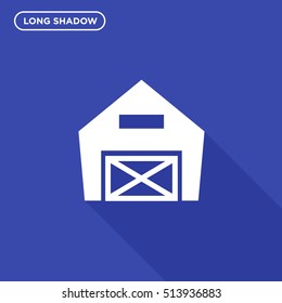 White long shadow style farm vector icon on dark blue background