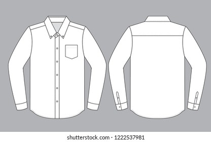White Long Sleeve Uniform Shirt Vector for Template.Front And Back Views.