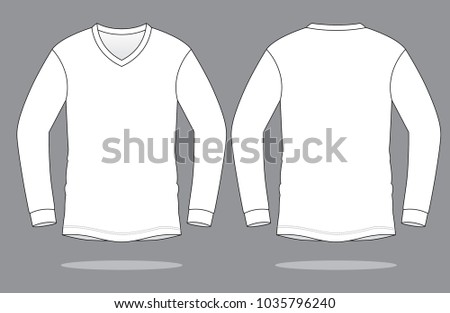 Download White Long Sleeve V Neck T Shirt Stock Vector (Royalty ...