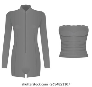 White long sleeves jumpsuit and t shirt. vector illustration