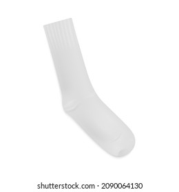 White long sock 3d realistic template vector illustration isolated on white background. Sport or fashion cotton sock mockup for placing design and identity element.