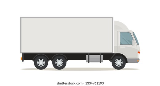 White long truck with blank area, side view. Vector illustration, flat design style. Isolated on white background.