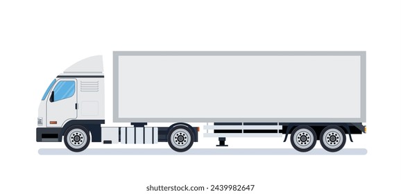 Plantilla de camión largo blanco, camión, semirremolque, vista lateral. Aislado sobre fondo blanco. camioneta de entrega. concepto de servicio de entrega. Ilustración vectorial en estilo plano