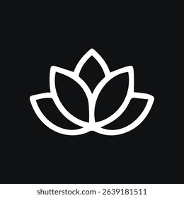 A white lotus flower design against a black backdrop, symbolizing peace, purity, and spiritual awakening in a minimalist style.