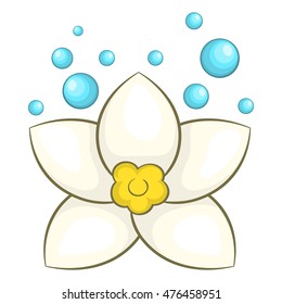 White lotus flower icon in cartoon style on a white background