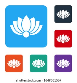 White Lotus flower icon isolated on white background. Set icons in color square buttons. Vector Illustration