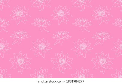 White lotus flowers on a pink background pattern seamless.Design for fabric,background,wallpaper,clothing,wrapping.Vector illustration