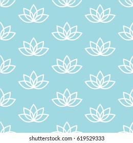 white lotus on a blue background zen pattern seamless vector.
