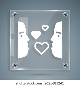 White Love auf den ersten Blick Symbol einzeln auf grauem Hintergrund. Quadratische Glasplatten. Vektorgrafik