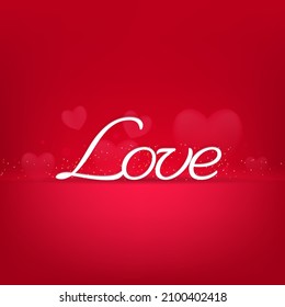 White Love Font With Golden Dots On Red Hearts Background.