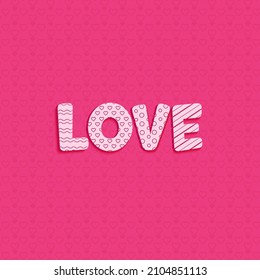 White Love Font On Pink Heart Pattern Background.