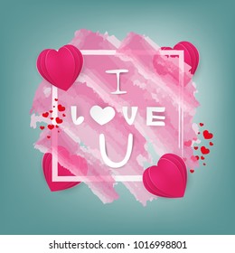 white love message paper  on pink hearts 
 with White frame for Design on blue background,Valentine's day,Vector illustration eps 10
