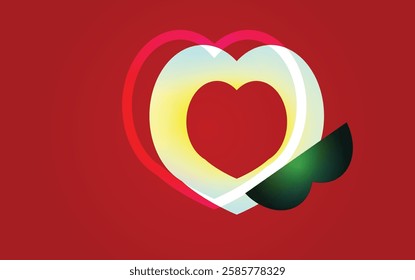 White love shapes  on the red gradient background