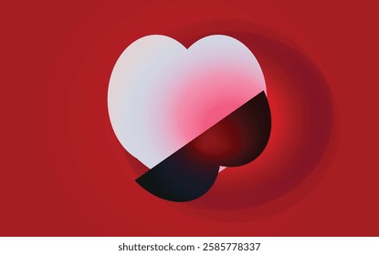 White love shapes  on the red gradient background