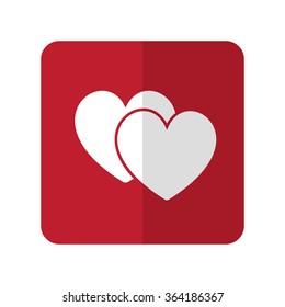 White Love Sign flat icon on red rounded square on white