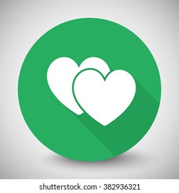 White Love Sign icon with long shadow on green circle