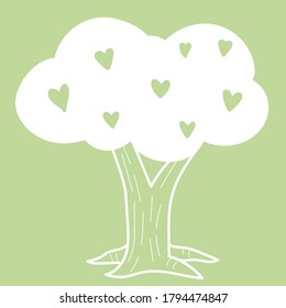 White love tree and green background