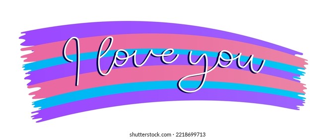 White I Love You cursive phrase with shadow on a cute colorful gradient brush background.