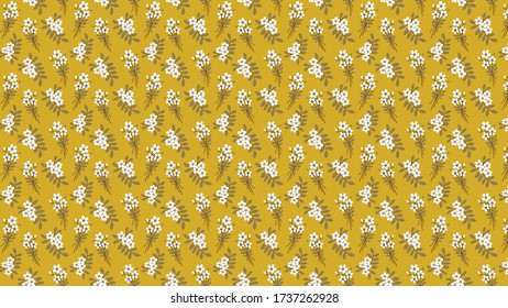 white lovely flowers seamless vector pattern on yellow background . 