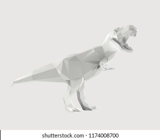 White Low Poly Vector Dinosaur Polygonal Tyrannosaurus 3D Rendering