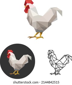 white low poly vector rooster isolated on white