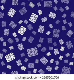 White LSD acid mark icon isolated seamless pattern on blue background. Acid narcotic. Postmark. Postage stamp. Health danger.  Vector Illustration