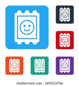 White LSD acid mark icon isolated on white background. Acid narcotic. Postmark. Postage stamp. Health danger. Set icons in color square buttons. Vector Illustration