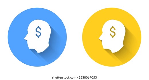 White Lucky player icon isolated with long shadow background. Circle button. Vector