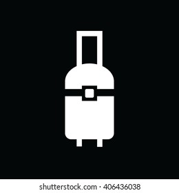 White luggage icon vector illustration. Black background