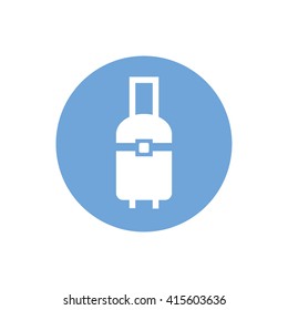 White luggage icon vector illustration. Blue circle. Blue button