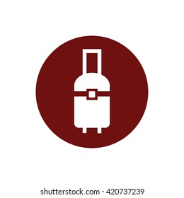 White luggage icon vector illustration. Red circle. Red button