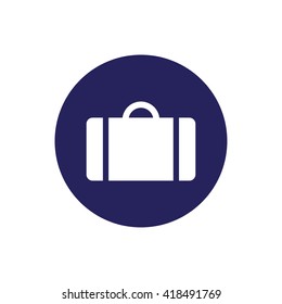 White luggage symbol icon vector. Blue circle. Blue button