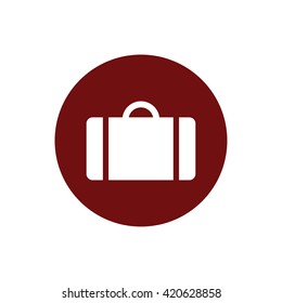 White luggage symbol icon vector. Red circle. Red button