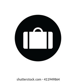 White luggage symbol vector icon. Black circle. Black button
