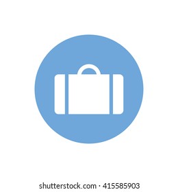 White luggage symbol vector icon. Blue circle. Blue button