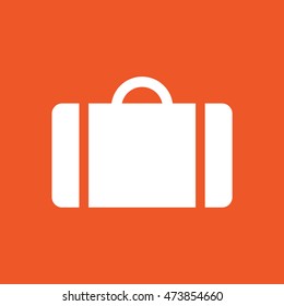 White luggage vector icon. Orange background