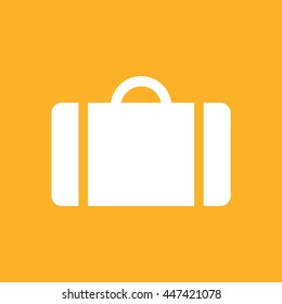 White luggage vector icon. Yellow background
